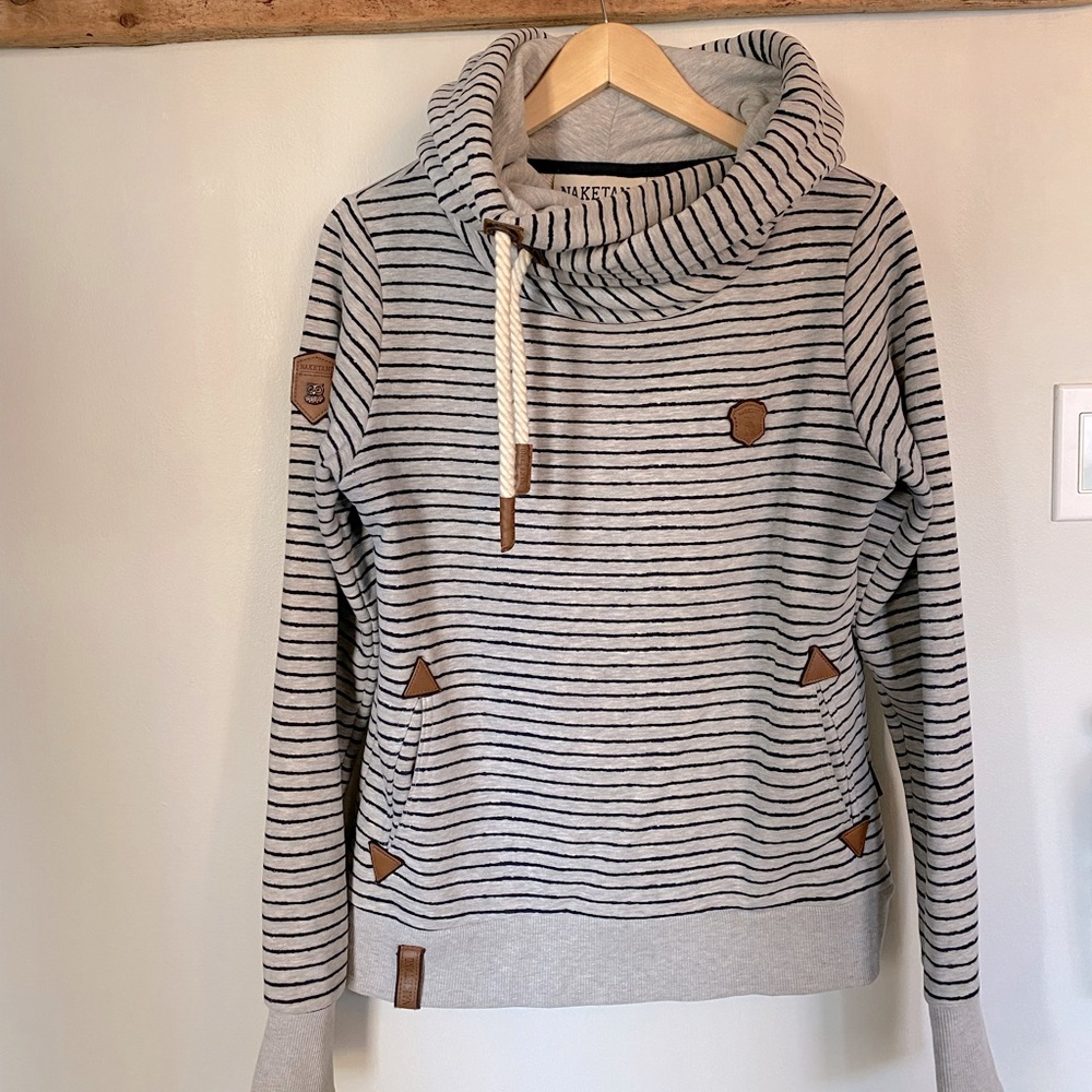 Naketano Gray Striped Hoodie with Brown Accents